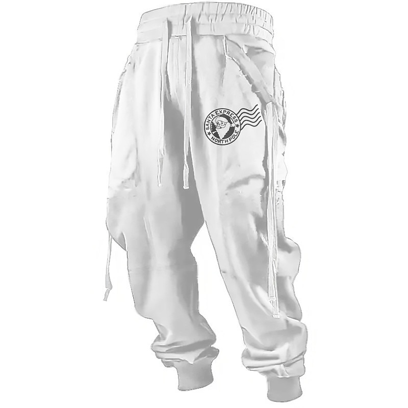 Santa Claus Casual Men's 3D Print Sweatpants Joggers Pants Trousers Outdoor Street Casual Daily Ugly Christmas Polyester White Red & White Khaki S M L Mid Waist Elasticity Pants3