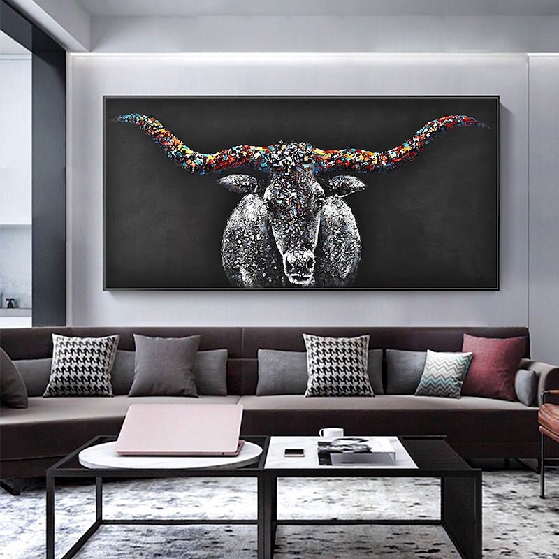 Mintura Handmade Abstract Animals Bull Oil Paintings On Canvas Wall Art Decoration Modern Picture For Home Decor Rolled Frameless Unstretched Painting4