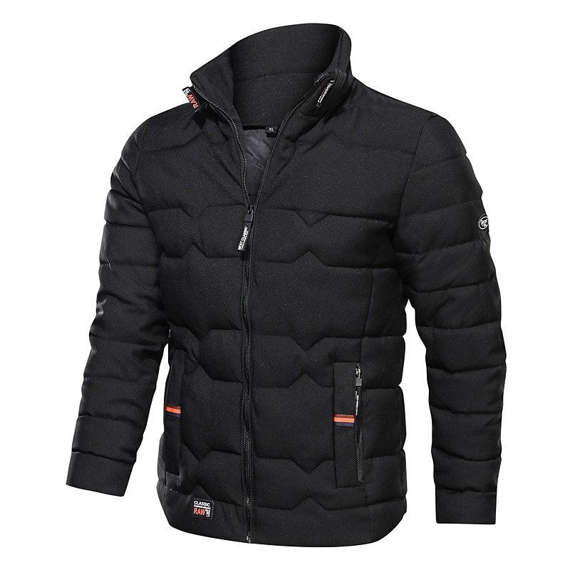 Men's Winter Coat Winter Jacket Puffer Jacket Zipper Pocket Polyster Pocket Office & Career Date Casual Daily Regular Fashion Casual Windproof Warm Winter Plain Black Navy Blue Gray Puffer Jacket