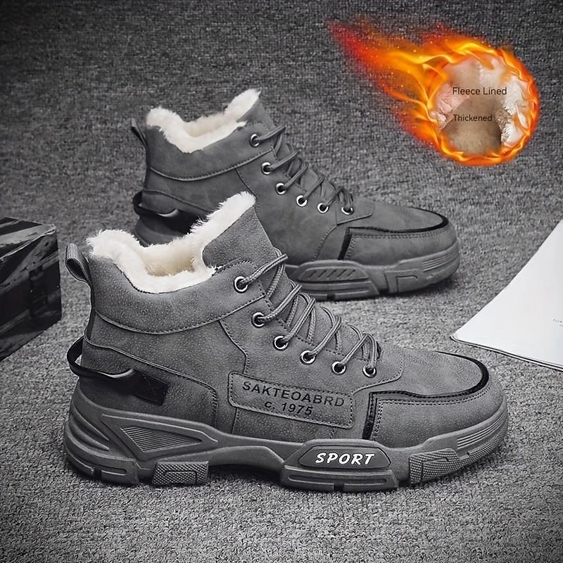Men's Fleece Lined Winter Boots, Waterproof and Warm High-Top Lace-Up Shoes, Anti-Slip Outdoor Snow Boots for Cold Weather