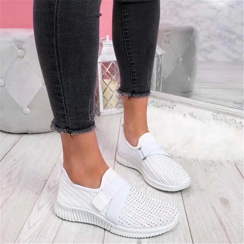 Women's Sneakers Slip-Ons Plus Size Flyknit Shoes White Shoes Outdoor Daily Flat Heel Round Toe Sporty Casual Minimalism Running Tissage Volant Loafer Light Blue Black White2