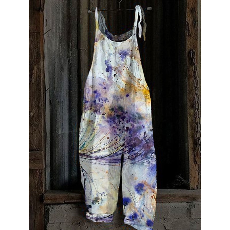Women's Overall Floral Active Going out Weekend Straight Loose Fit Strap White Pink Red S M L Spring