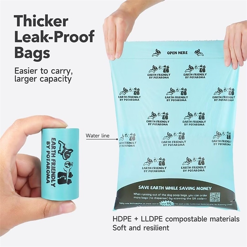 Potaroma Dog Poop Bags 8 Rolls Guaranteed Leak-Proof Doggie Poop Bags Extra Thick Waste Bags Lavender Scented 120 Count Includes Flashlight Bag Dispenser Holder2