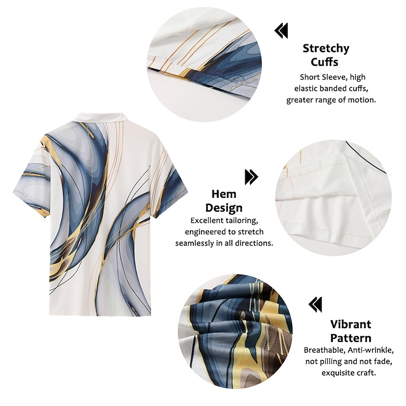 Men's Geometric Hawaiian Polo Shirts Golf Shirt Short Sleeve Polo Shirts Collared Shirts Casual Beach Wear Vacation Wear Party Outfits Buttons 3D Print Blue Dark Blue Gray+Blue3