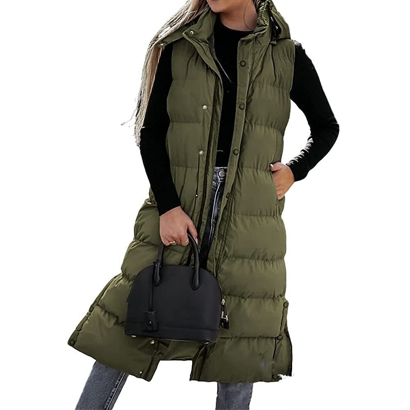 Women's Vest Warm Breathable Buttons Pocket Fashion Casual Street Style Plain Outdoor Vacation Street Daily Wear Single Breasted Long Hoodie Regular Fit Sleeveless Outerwear Black White Sky Blue Fall3