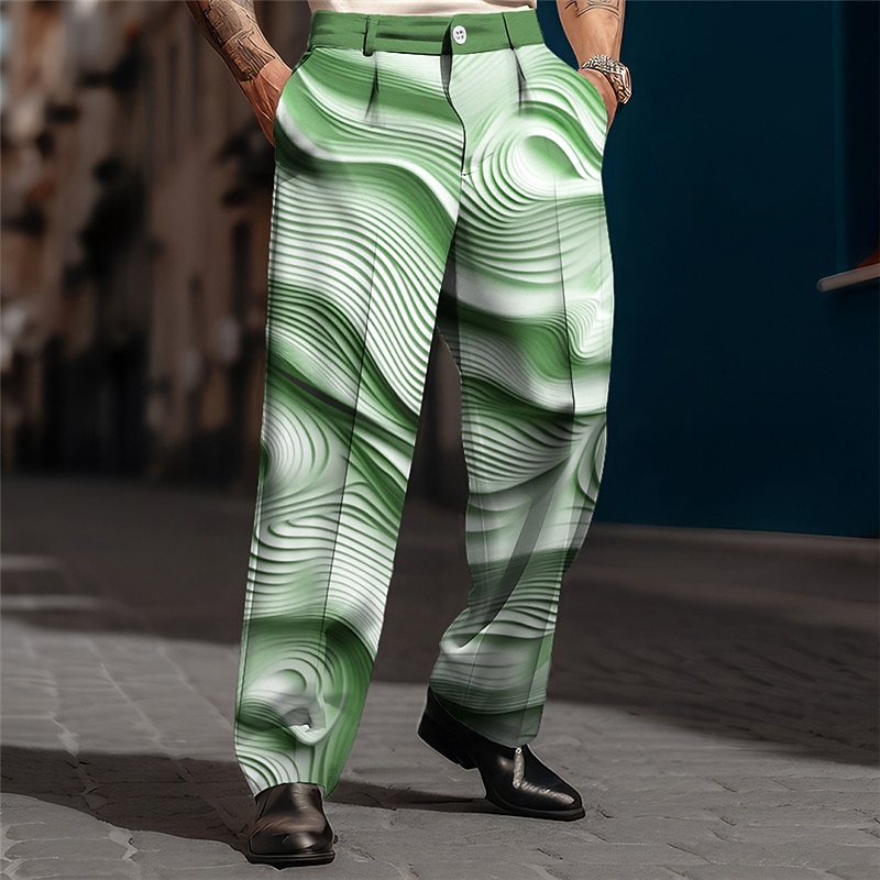 Embossed Relief Pattern Abstract Men's 3D Print Pants Trousers Outdoor Street Wear to work Polyester Blue Brown Green S M L High Elasticity Pants2