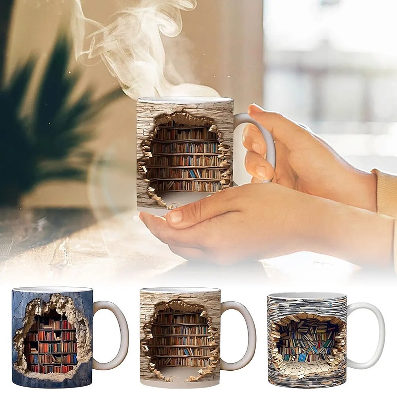 3D Bookshelf Mug Sublimation, 3D Book Mug Wrap, 11oz And 15 Oz Mug Design, 3D Mug Wrap, 11oz Mug Png, 15oz Mug PNG Book Lover Mug Coffee Mug2