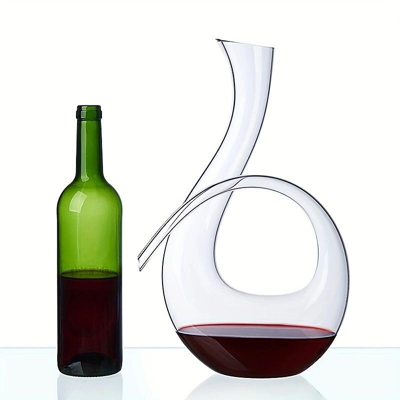 1pc, Handmade Crystal Red Wine Decanter - 46 Oz Lead-Free Glass Carafe and Purifier for Home Bar - Unique 6 Shaped Design - Perfect for Meetings and Special Occasions2
