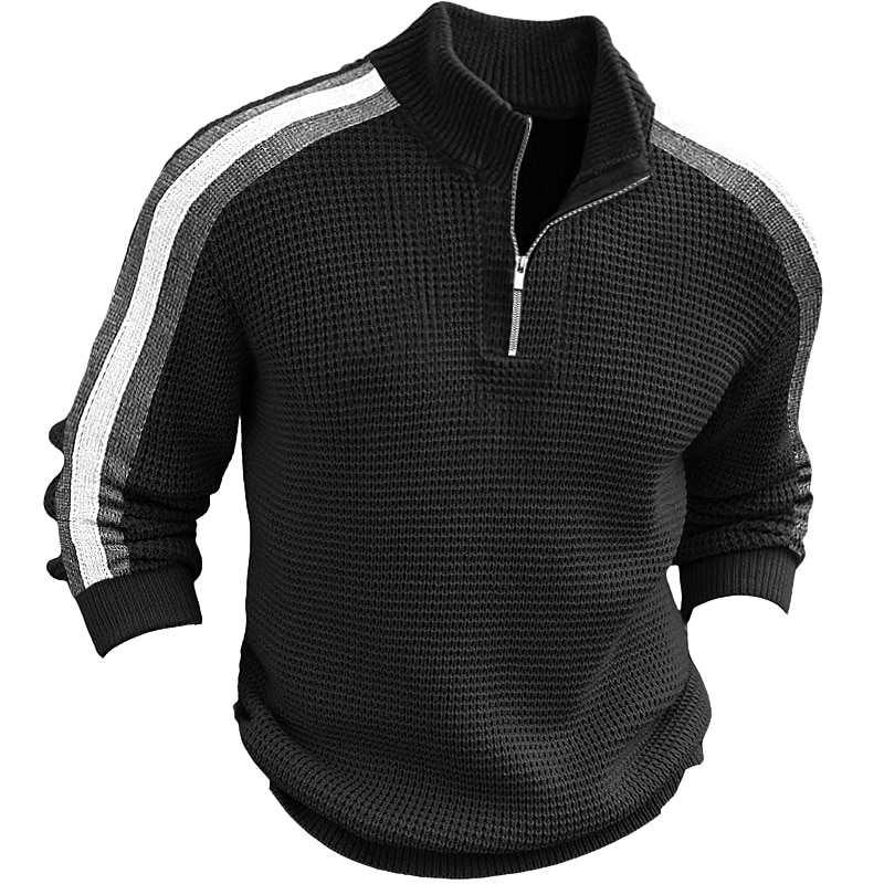 Men's Pullover Sweater Jumper Quarter Zip Sweaters Knit Sweater Ribbed Knit Regular Knitted Color Block Stand Collar Vintage Keep Warm Daily Wear Going out Clothing Apparel Winter4