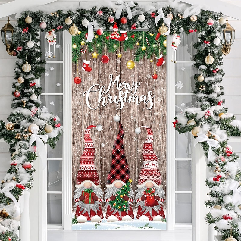 Christmas Door Decorations Door Covers Gnomes Door Tapestry Door Curtain Decoration Xmas Backdrop Door Banner for Front Door Holiday Party Decor Supplie3