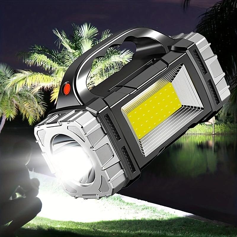 1pc Multifunctional Solar Portable Light, USB Rechargeable LED Flashlight with Side Light, Waterproof, Floodlight&Spotlight, Handheld Torch for Home Outdoor Camping, Fishing, Hiking and Nightwalk