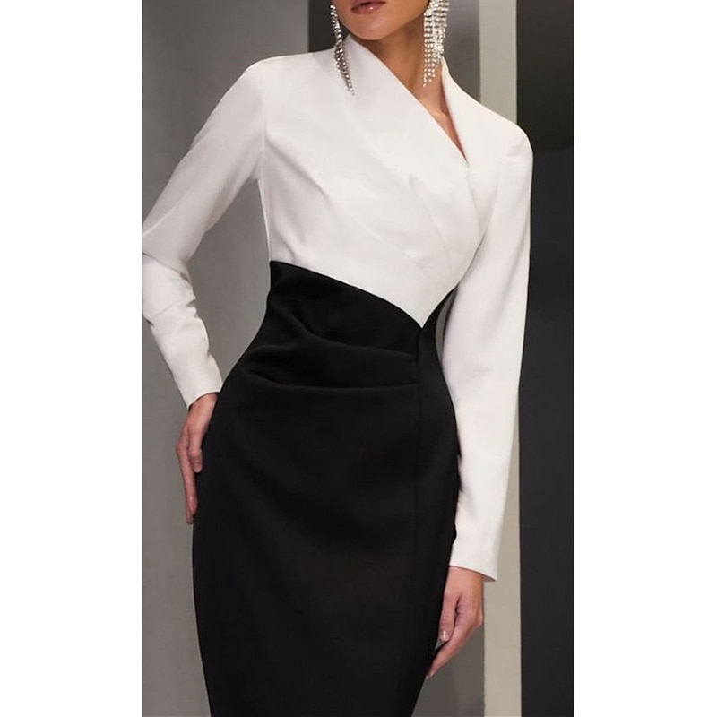 Sheath Evening Gown Elegant Dress Formal Wedding Guest Floor Length Long Sleeve V Neck Black Dress Stretch Fabric with Slit3