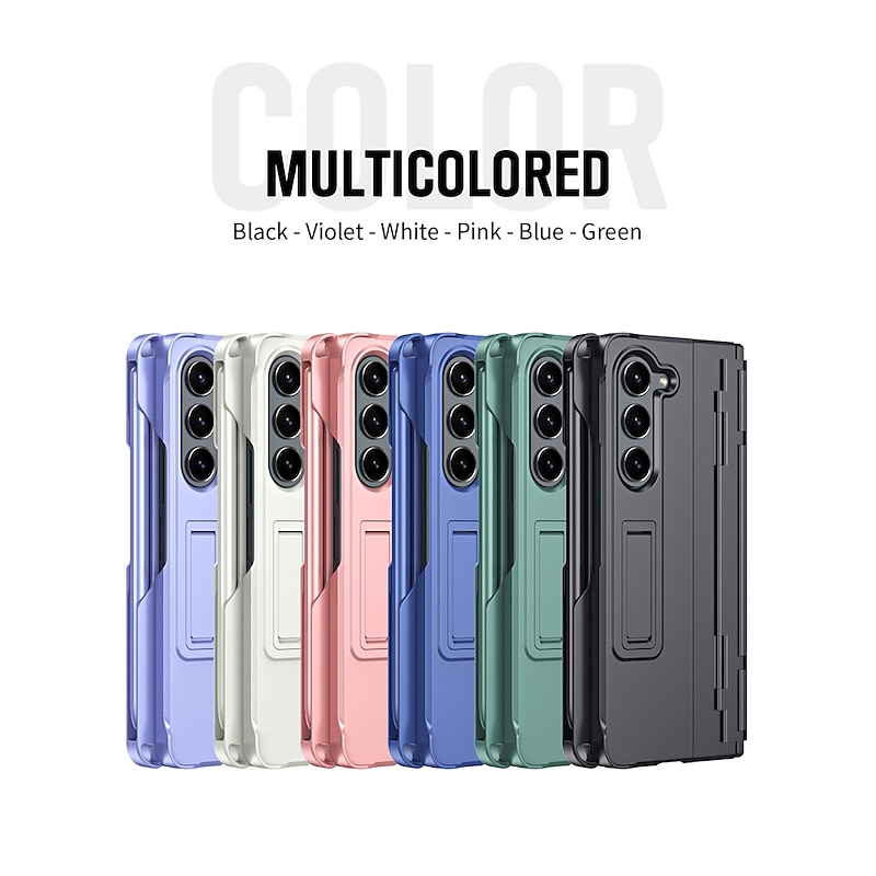 Phone Case For Samsung Galaxy Z Fold 6 Z Fold 5 Z Fold 4 Z Fold 3 Back Cover with Stand Holder with Screen Protector Magnetic Solid Color PC2