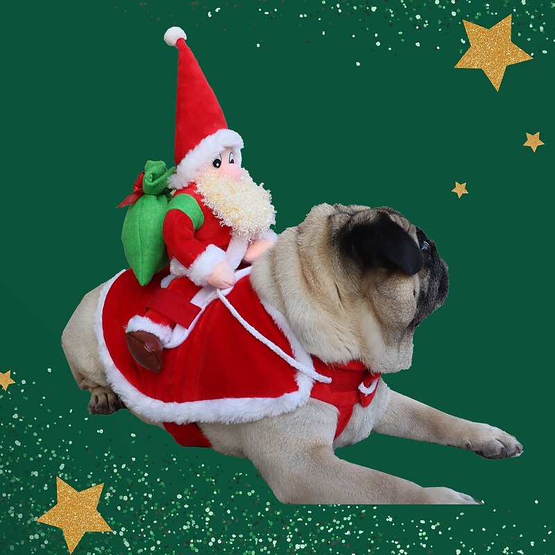 Pet Dog Christmas costume Santa Claus horse riding funny costume riding deer costume cat festival