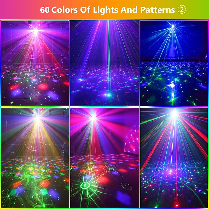 60 Colors Party Lights DJ Disco Lights Sound Activated Outdoor Indoor LED Laser 2 in1 Strobe Lights with Remote for Parties Birthday Xmas Holiday Room Decor Wedding Karaoke2