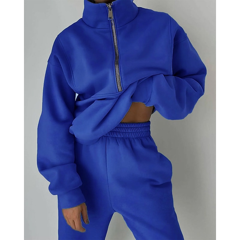 Women's Tracksuit Sweatsuit 2 Pieces Half Zip Fleece Pullover Warm Breathable Soft Sportswear Activewear Rosy Pink Light Green Blue Long Sleeve Athleisure Casual3