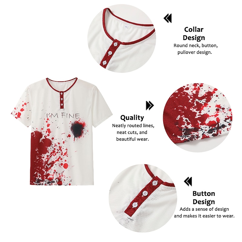 I'M Fine Mens Graphic Shirt Color Block Prints Fashion Basic Casual 3D Henley Tee Vintage Outdoor Daily Going Black Blue Red & White Cotton2