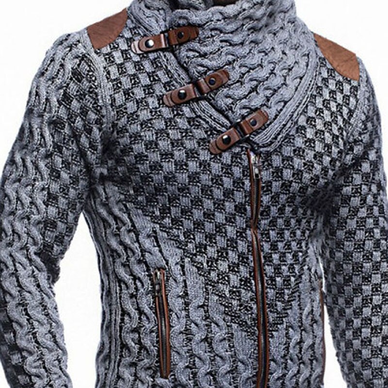 Men's Cardigan Sweater Turtleneck Sweater Ribbed Knit Regular Side Pockets Cropped Plain Turtleneck Warm Ups Modern Contemporary Casual Daily Wear Clothing Apparel Fall Winter Gray S M L2