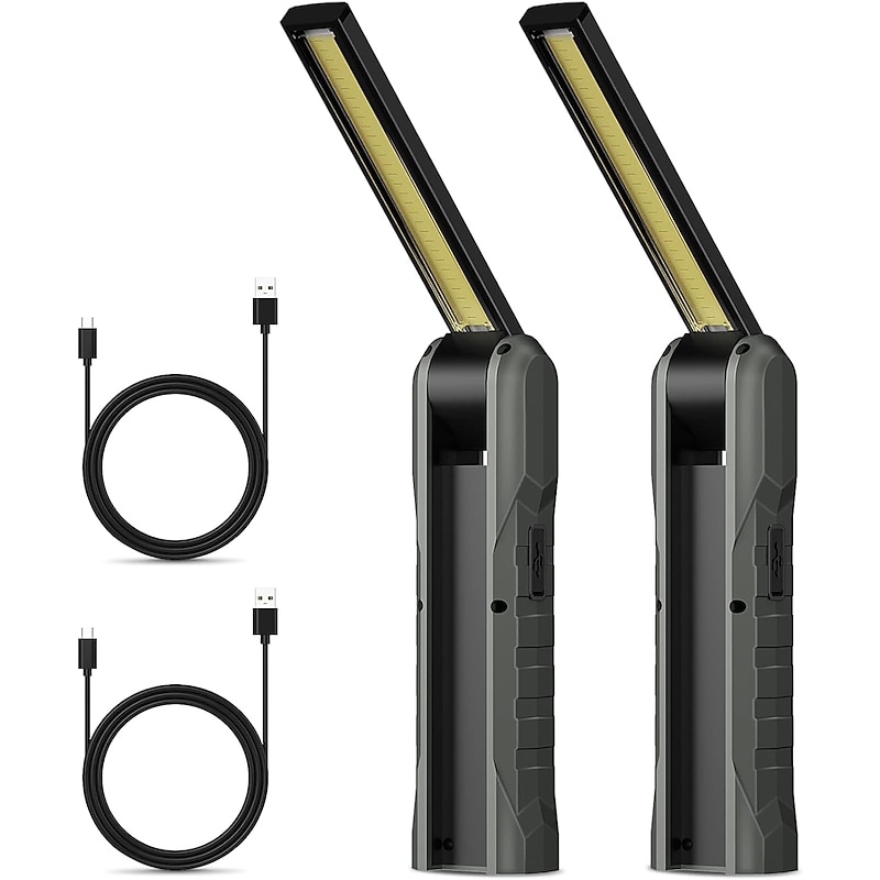 2pcs LED Work Light Rechargeable Flashlight Mechanic Lights with Magnetic Base, Tool Gifts for Dad Men 4 Modes Bright Inspection Torch Light for Car Repair, Garage, Emergency, BBQ and Camping