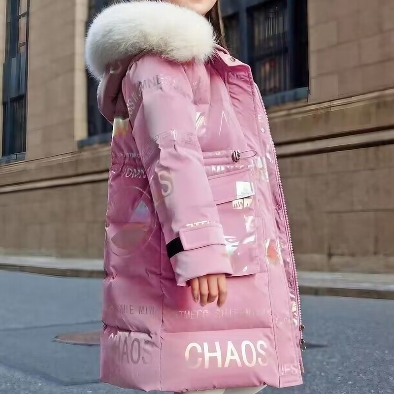 Kids Girls' Down Coat Kids Puffer Jacket Active Zipper School Coat Outerwear 4-13 Years Winter Leopard purple leopard print*green Leopard print*pink