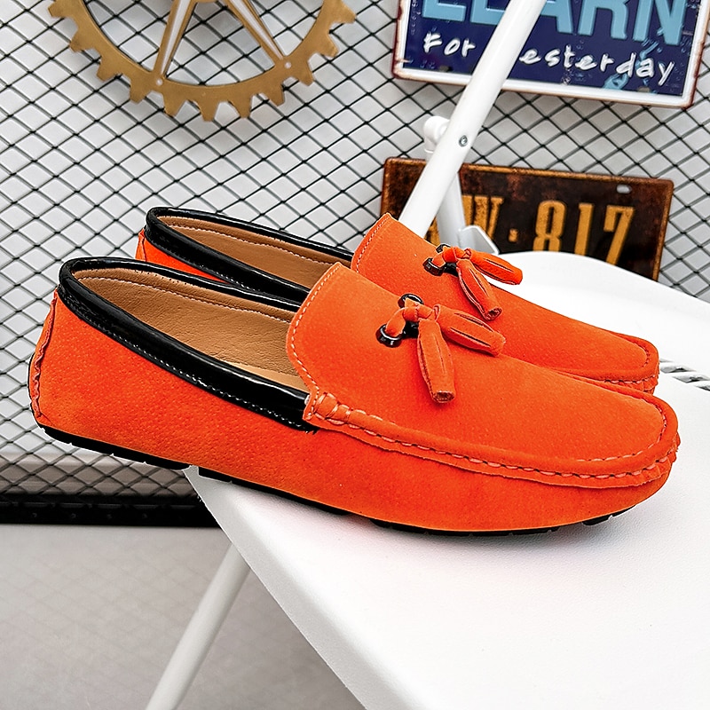 Men's Orange and Blue Suede Driving Loafers with Tassel Detail and Non-Slip Rubber Sole - Stylish and Comfortable for Casual and Driving Wear2