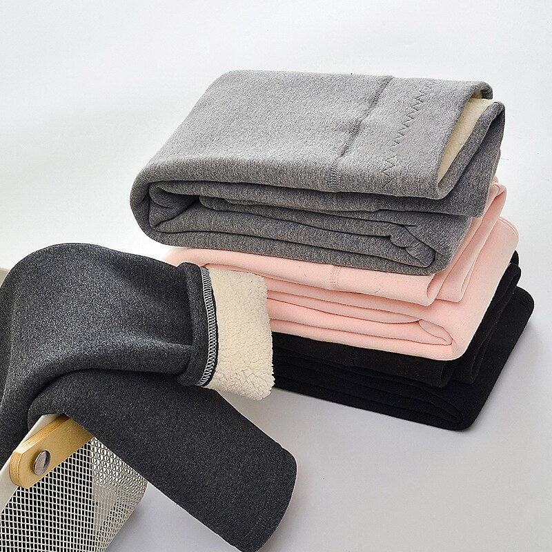 Kids Girls' Fleece Lined Leggings Black Pink Light Gray Solid Color Winter Fall Active Outdoor 7-13 Years2