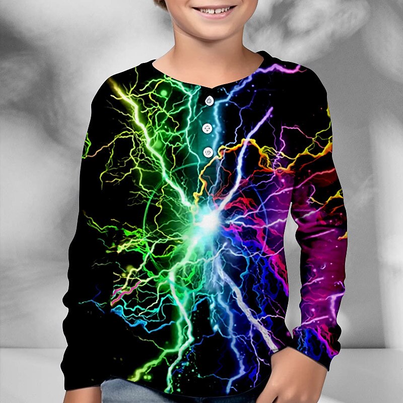 Boys 3D Graphic Henley Shirt Long Sleeve 3D Print Fall Winter Sports Fashion Streetwear Kids 3-12 Years Crew Neck Outdoor Casual Daily Regular Fit