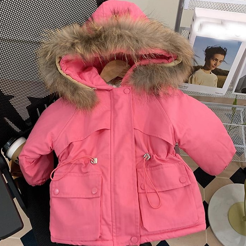 Kids Girls' Winter Coat Solid Color Active Zipper Pocket School Coat Outerwear 2-9 Years Fall piece of red khaki3