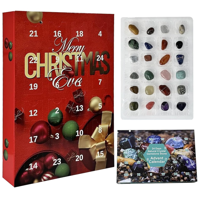 Crystal Advent Calendar 2025 Christmas Healing Crystal Advent Calendar Crystal Repair Stone Kit 24pcs Rock Collection Countdown Calendar For Birthday Christmas Girls