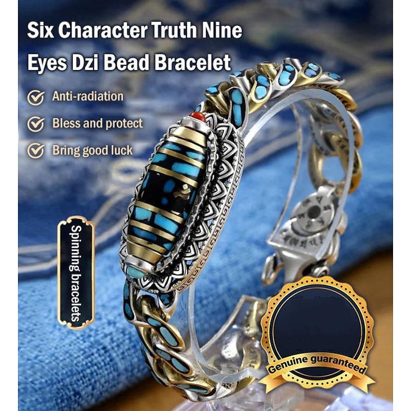 Turquoise Six-character Mantra Nine-Eyed Bead Bracelet, Christmas Gift, Xmas Gift, Women & Men Gift