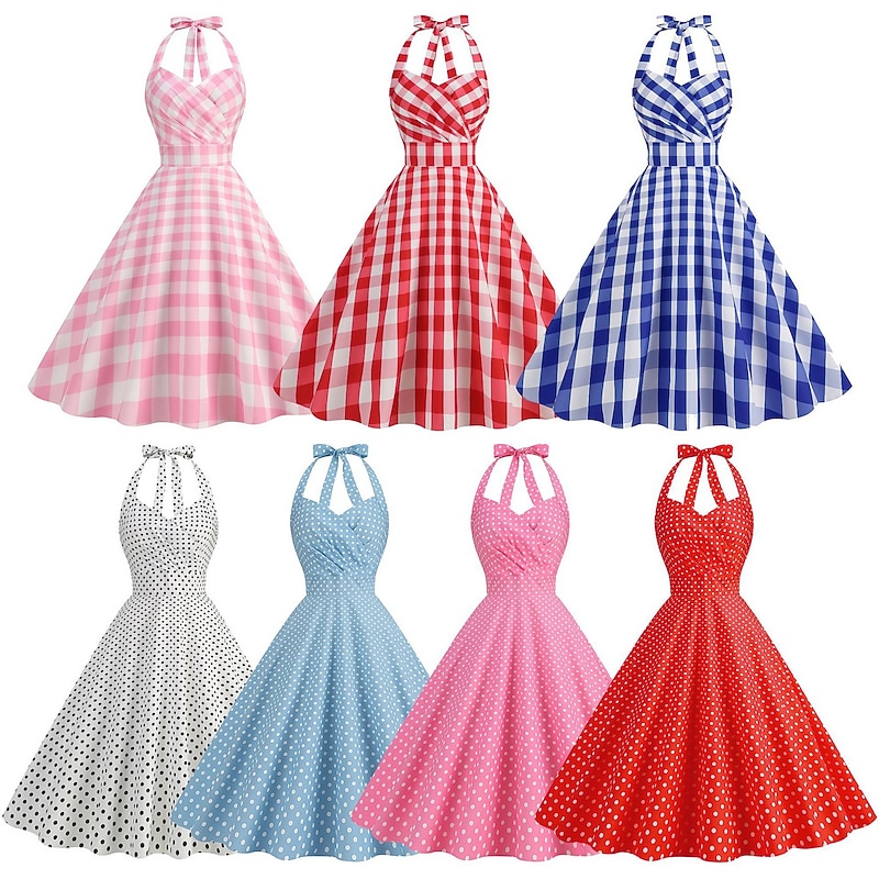 50s Red Dress for Women Costumes 1950s Vintage Outfits Halloween Christmas Xmas Cosplay Prom Dress