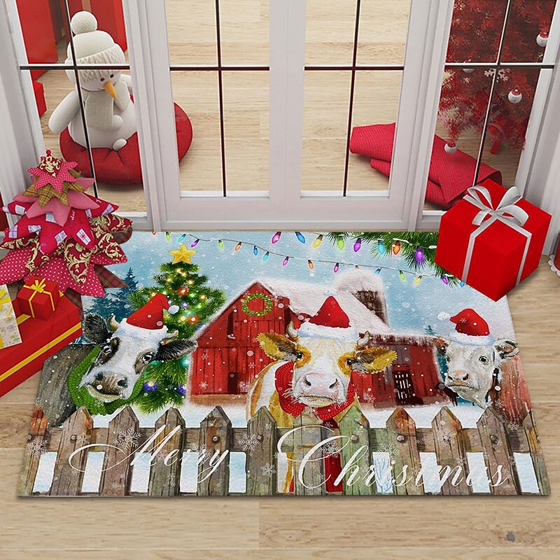 Christmas Decorations Door Mat Gnomes Flannel Door Mat Bedroom Bathroom Kitchen Anti-Skid Mat Dustproof Living Room Entrance Carpet4