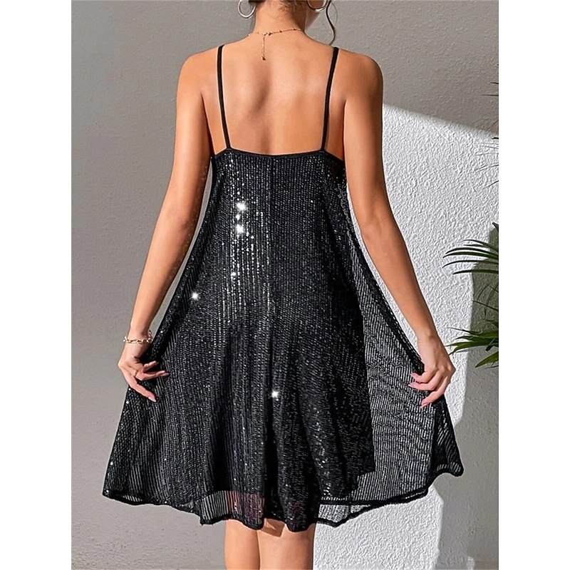 Women's Mini Dress Black Dress Sequin Dress Party Dress Cocktail Dress Fashion Party Hot Winter Dress Vacation Wedding Guest Slim Pure Color Sleeveless Spaghetti Strap Black Fall Winter Autumn4