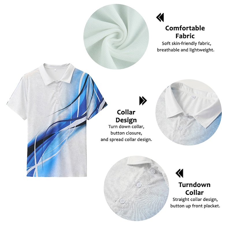 Men's Geometric Polo Shirts Golf Shirt Short Sleeve Polo Shirts Collared Shirts Business Casual Vacation Wear Formal Wear Festival Wear Buttons 3D Print Light Yellow Black Yellow2