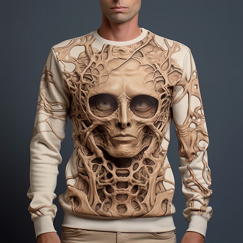 Men's Graphic Skeleton Skulls Sweatshirts Golf Pullover Sweatshirt Long Sleeve Sweatshirt Crew Neck Daily Casual Vintage Retro 3D Print Vacation Holiday Going out Print Spring &  Fall