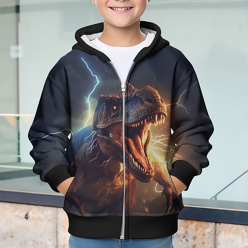 Boys 3D Dinosaur Hoodie Coat Outerwear Long Sleeve 3D Print Fall Winter Fashion Streetwear Cool Kids 3-12 Years Outdoor Casual Daily Regular Fit3