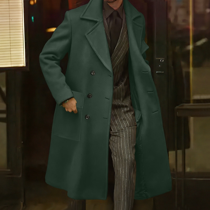 Men's Winter Coat Overcoat Long Trench Coat Outdoor Daily Wear Fall Winter Polyester Outerwear Clothing Apparel Fashion Streetwear Plain Lapel Double Breasted4