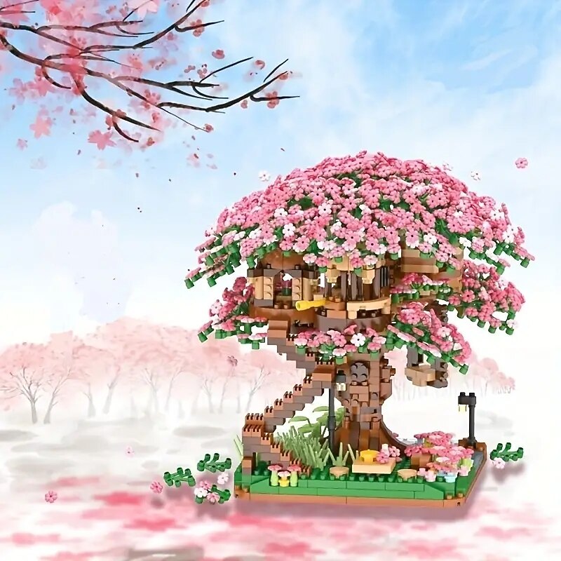 2028PCS Pink Sakura Tree House Building Blocks - Cherry Blossom DIYToys for Kids - Perfect Gift ldea! (Not Sets)4