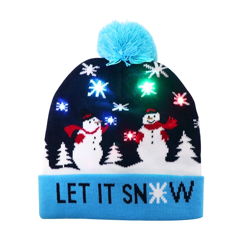 LED Christmas Hat Light Up Christmas Hat Unisex Knitted Beanie Holiday Hat with Deer Printing for Party3