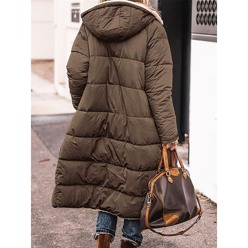 Women's Winter Coat Puffer Jacket Fleece Jacket Coat Outdoor Street Daily Wear Fall Winter Long Coat Regular Fit Thermal Warm Windproof Comtemporary Casual Street Style Jacket Long Sleeve Solid Color2