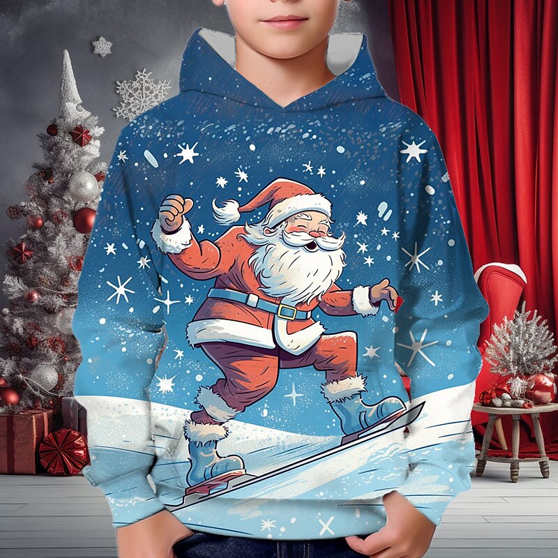 Christmas Boys 3D Santa Claus Hoodie Pullover Long Sleeve 3D Print Fall Winter Fashion Streetwear Cool Polyester Kids 3-12 Years Outdoor Casual Daily Regular Fit4