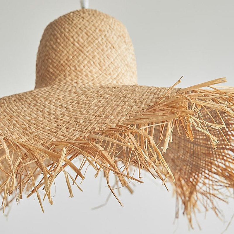 Pendant Light Rattan Lampshades Japanese Style Living Room DIY Basket Lamp Straw Hat Design Chandelier Bohemian Hand Woven Ceiling Hanging Light for Kitchen Dining Room Foyer Bedroom 110-240V3