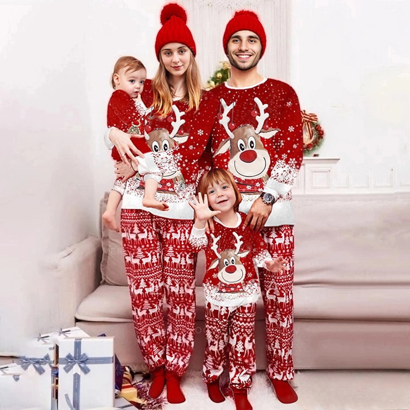 Family Christmas Pajamas Unisex Cute Kid's Adults' Christmas Christmas Eve Party & Evening New Year Eve Onesie