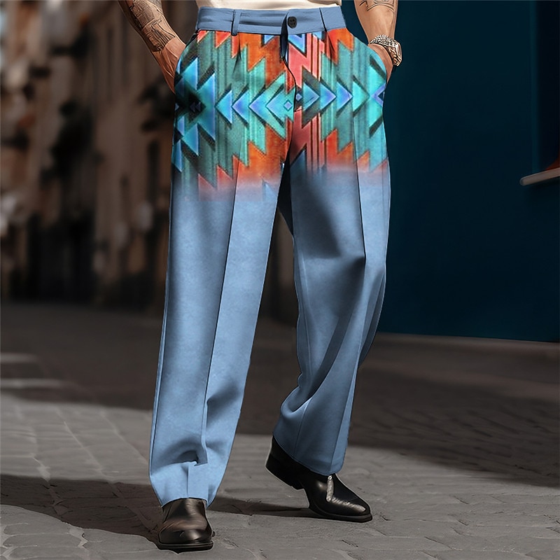Geometry Ethnic Vintage Men's 3D Print Pants Trousers Outdoor Street Wear to work Polyester Pink Blue Dark Green S M L High Elasticity Pants3