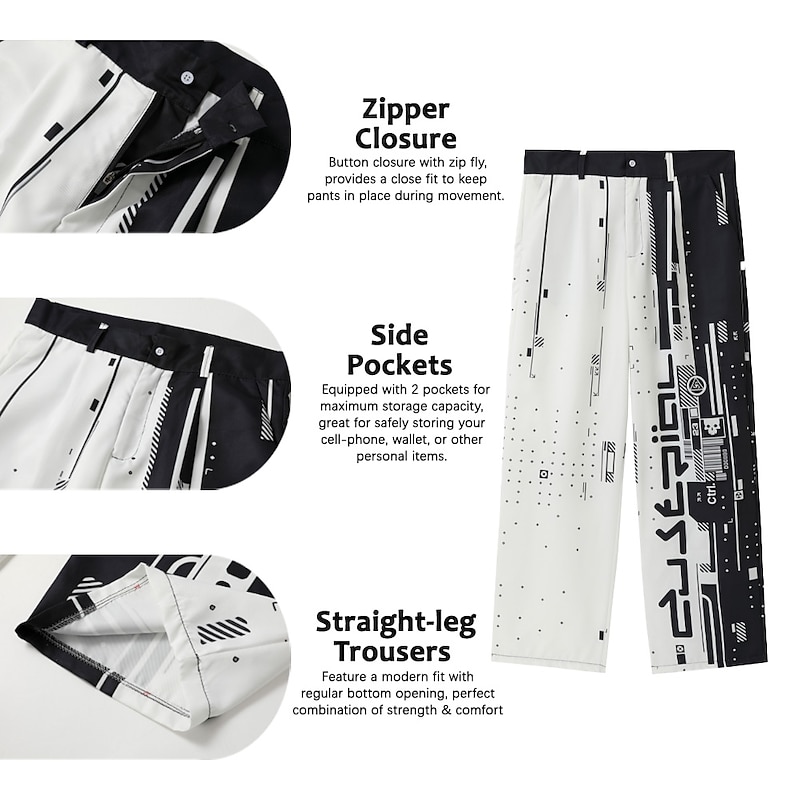 Geometry Business Casual Men's 3D Print Pants Trousers Outdoor Street Wear to work Polyester Black Wine Blue S M L High Elasticity Pants2