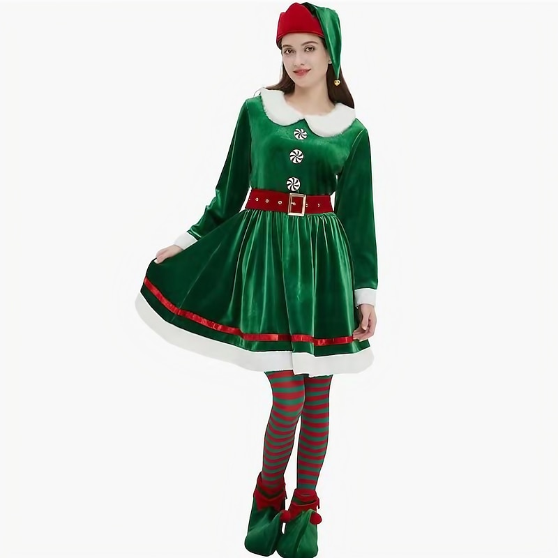 Elf Dress Fancy Christmas Dress Women's Girls' Christmas Kid's Adults' Christmas New Year Christmas Eve Christmas Party New Year Eve Dress Hat