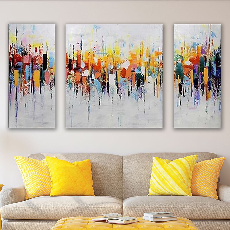 3 Panels Oil Painting 100% Handmade Hand Painted Wall Art On Canvas Colorful Horizontal Abstract Modern Home Decoration Decor Rolled Canvas With Stretched Frame4