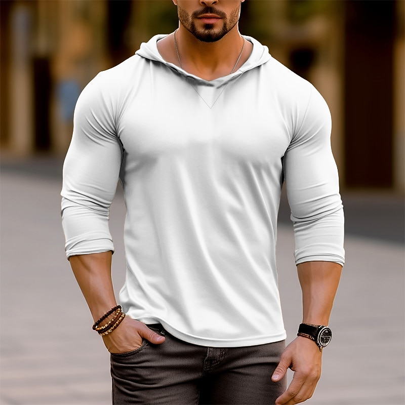 Men's Hoodies Tee Top Long Sleeve Shirt Long Sleeve Plain Fashion Designer Basic Hooded Hooded Vacation Street Going out Summer Black White Khaki Henley T-Shirt3