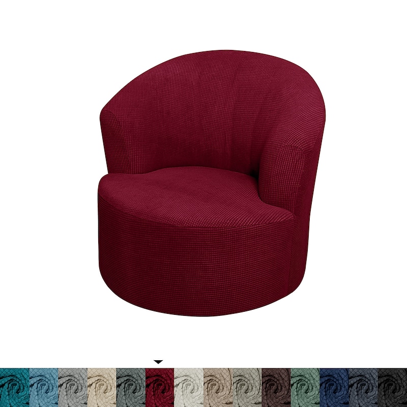 Stretch Swivel Chair Cover Burgundy Club Chair Casual Chair Slipcover Accent Modern Style Round Arm Chair Cover Furniture Protector Thicken Spandex Jacquard Slipcover Washable 12