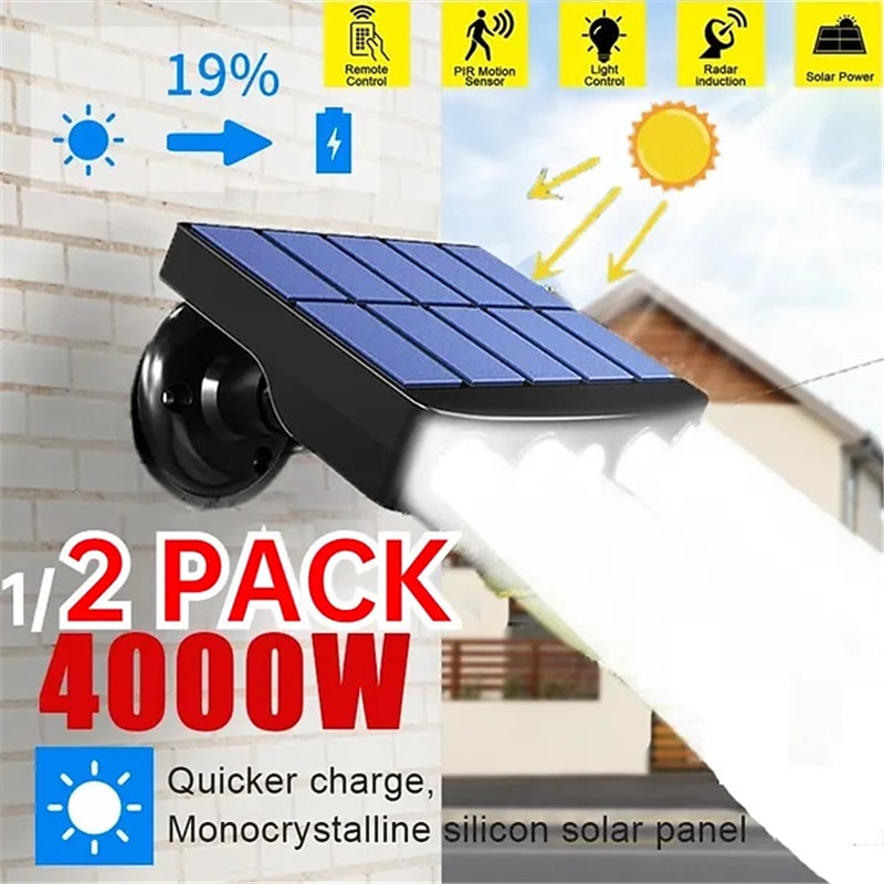 1/2PACK 4000W LED Rotatable Solar Wall Light Outdoor Waterproof Rotatable 270 Wide Angle PIR Human Body Motion Sensor with Bracket Suitable for Garden Path Lighting Street Light2